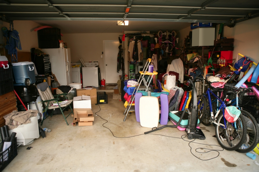 cluttered garage