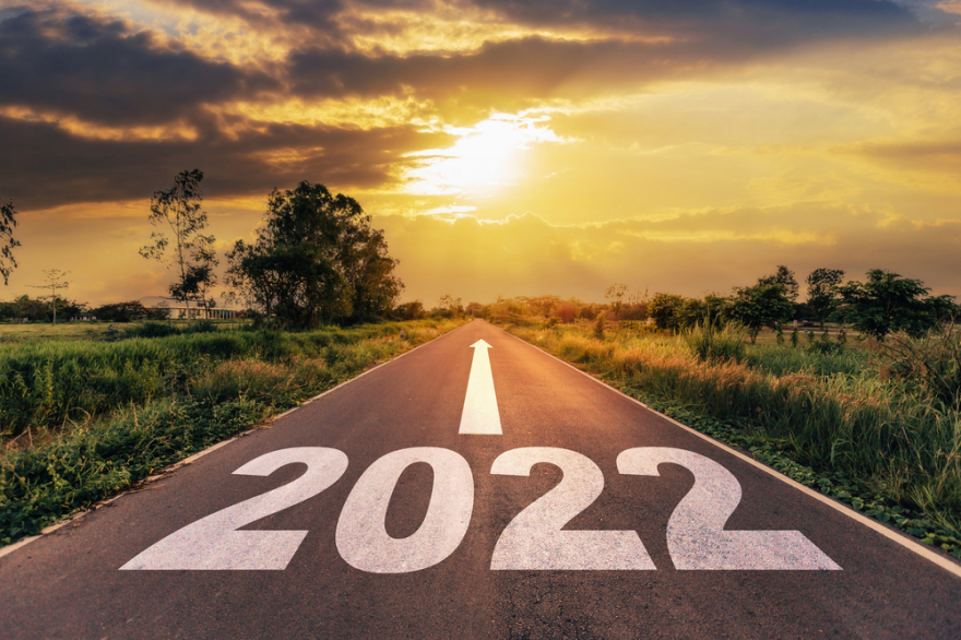 Empty asphalt road and New year 2022 concept
