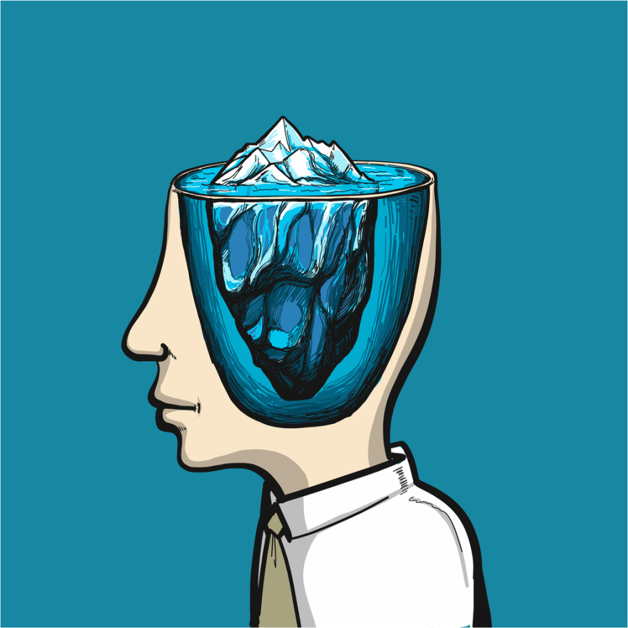 Glacier of conscious and subconscious in head - Vector