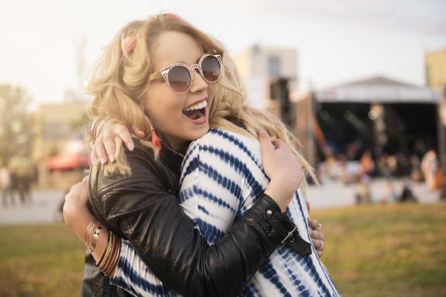 happy girls hugging