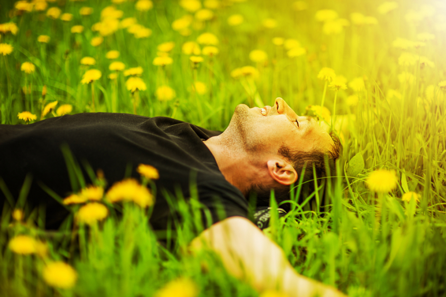 man lying on grass at sunny day