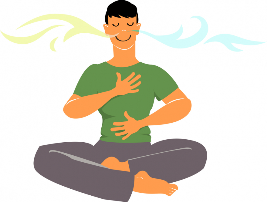 Man practicing breathing