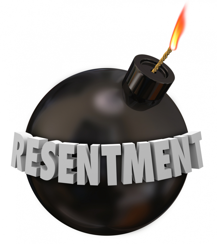 resentment 3d letters written on a round black bomb