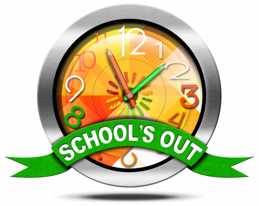 School's out metal on clock icon