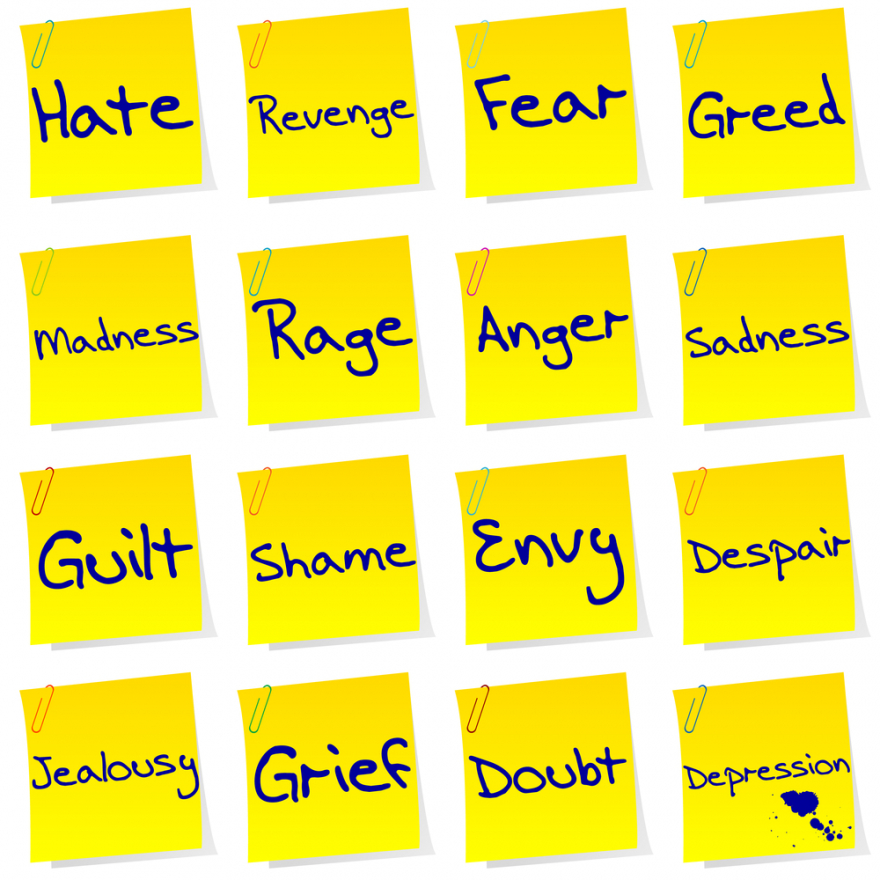 Set of post its with negative emotions