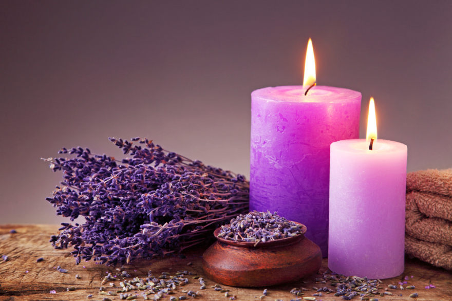 peaceful serene with lavender and candle
