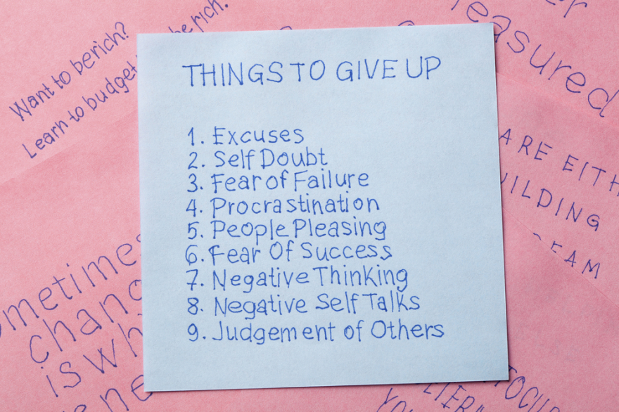 sticky note of words of things to give up