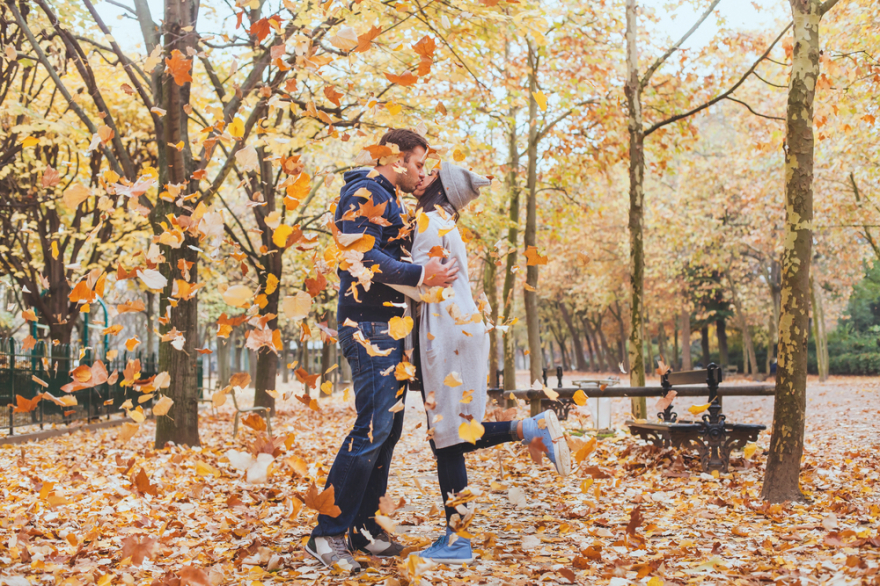 young loving couple in the park