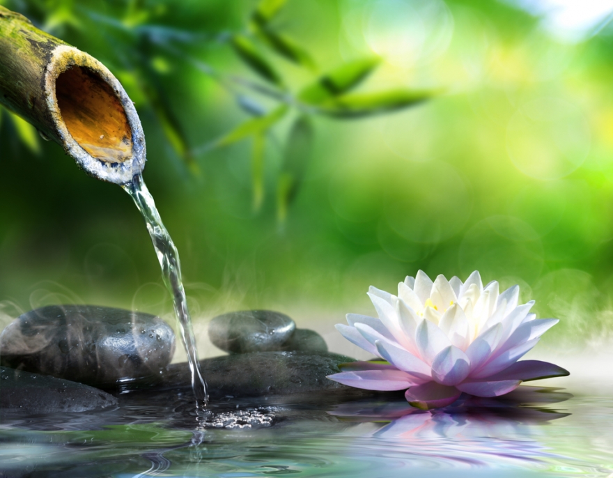 zen garden with running water