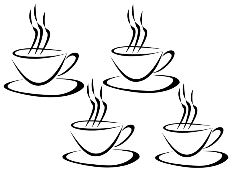 four cups of steaming hot coffee