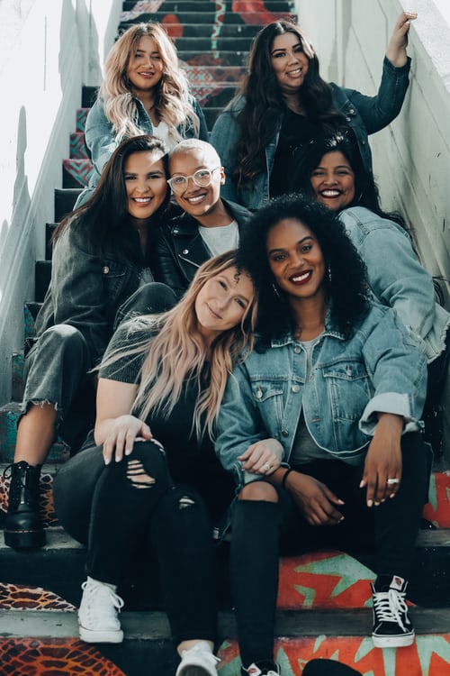 women on stairs women on stairs